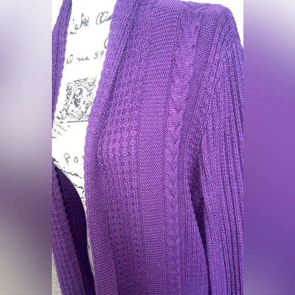 Purple Open-Front Cable Knit Women's Sweater Cardigan - Picture 6 of 8